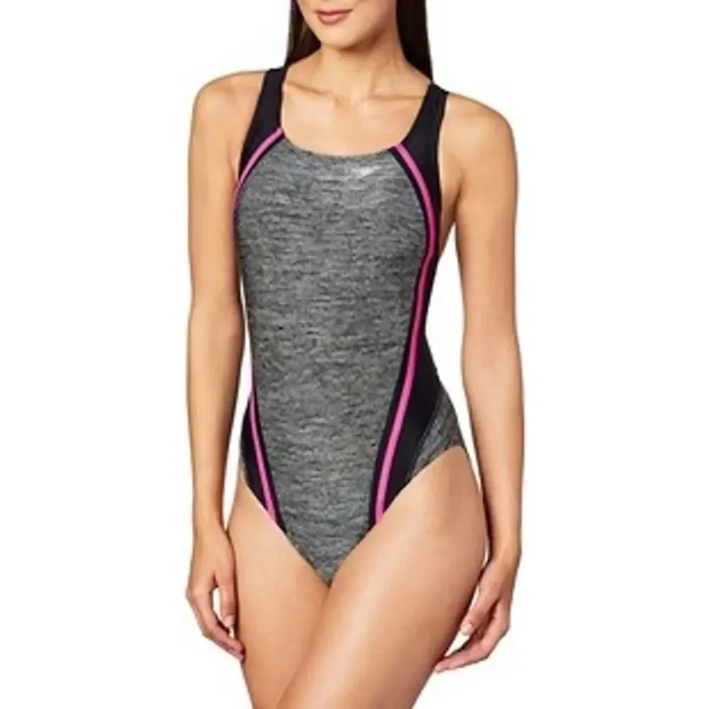 Speedo one piece endurance swimsuit size 6 gray pink racerback performance